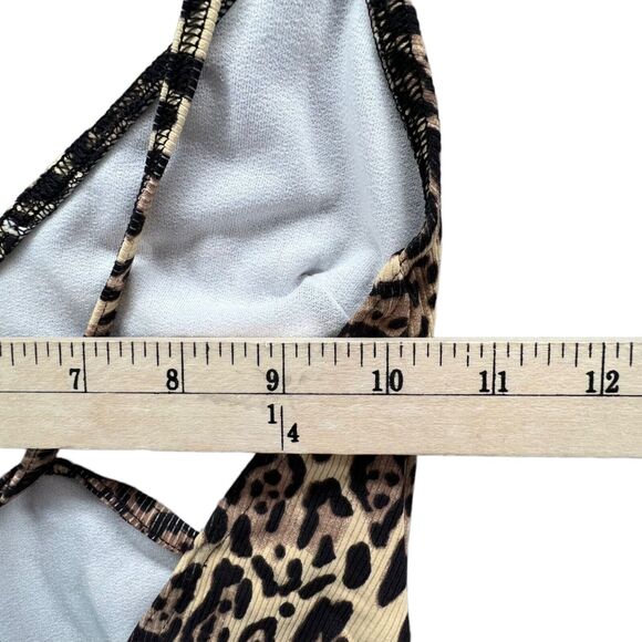 ASOS Swimsuit Womens 00 P Tan Black Leopard One Piece Ribbed Mob Wife Strappy - Picture 7 of 11
